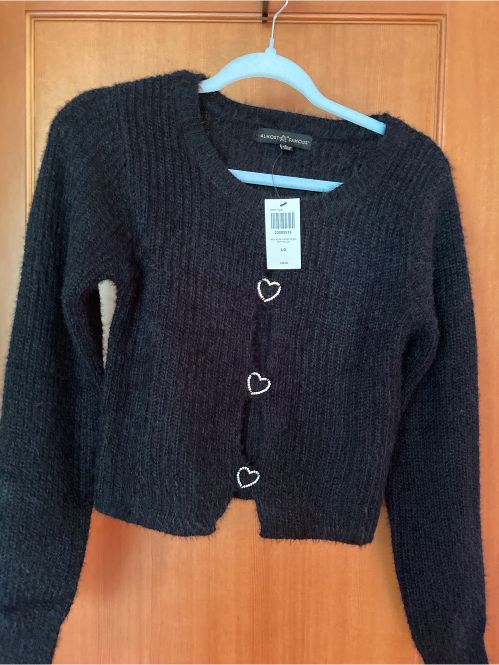 Hot Topic Almost Famous Black Cropped Cardigan with Heart Buttons